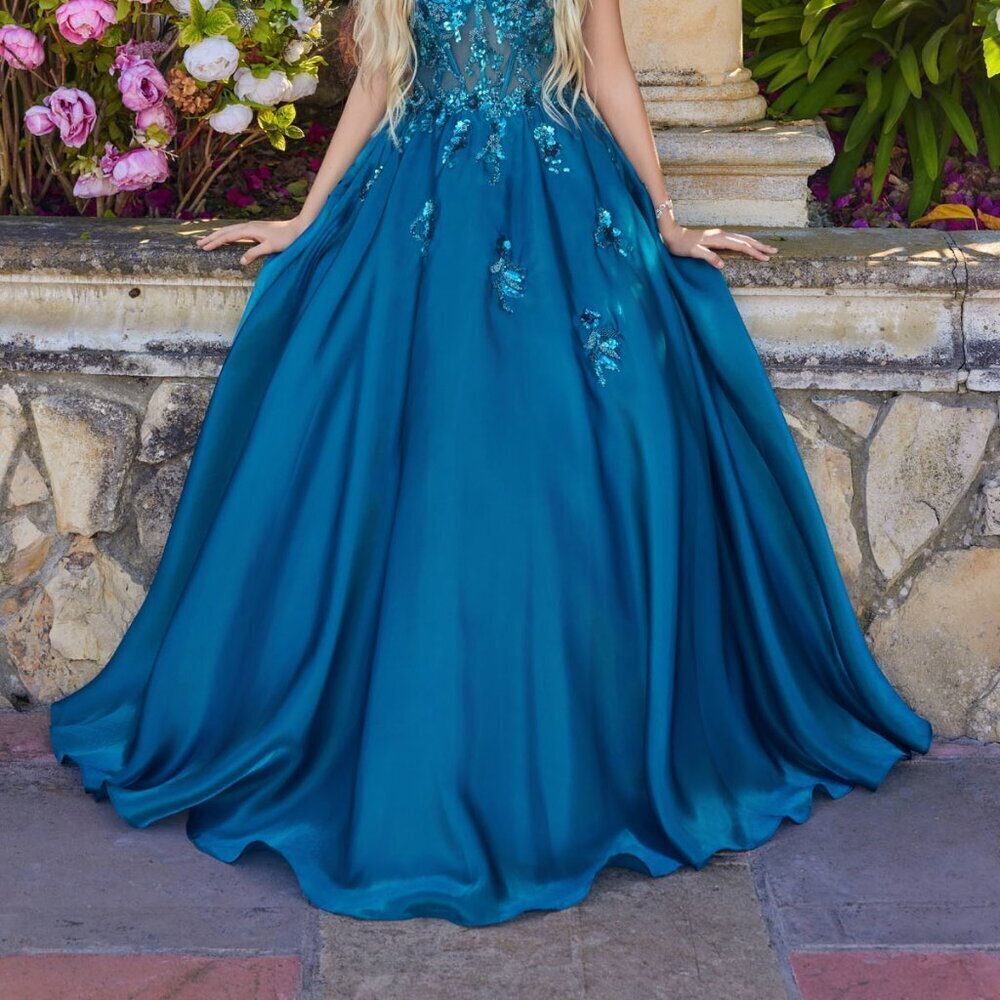 New Maxi Glamorous Sleeveless Floral Long Beaded Dress w/ Lace Up Back JT2617U - Picture 5 of 8